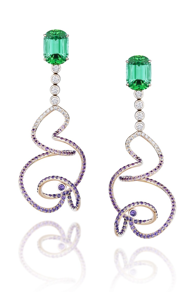 Professional jewelry photography of earrings with tourmaline by Arjuna Irsutti