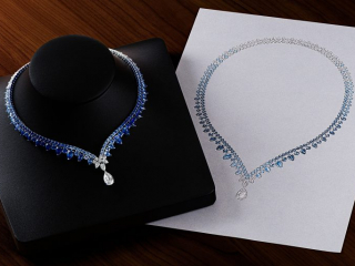 Necklace pendant sapphires diamonds – Jewelry photography by Arjuna Irsutti Bangkok Professional jewelry photography of a necklace pendant with sapphires and diamonds by Arjuna Irsutti