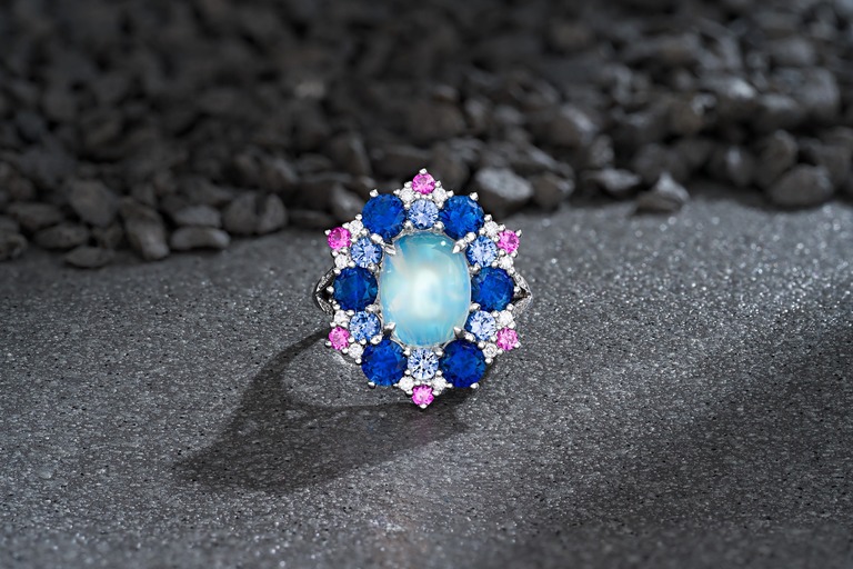 Professional jewelry photography of a ring with moonstone by Arjuna Irsutti