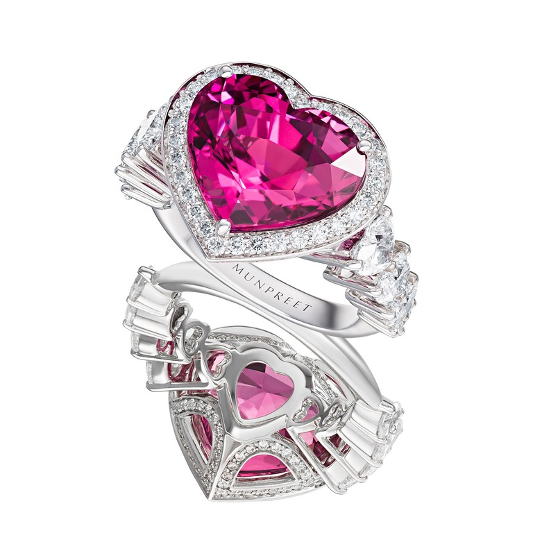 Professional jewelry photography of a ring with spinels and diamonds by Arjuna Irsutti