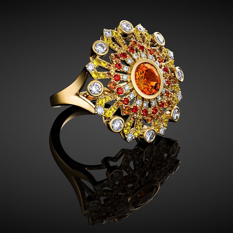 Professional photography of a ring with spessartite by Arjuna Irsutti
